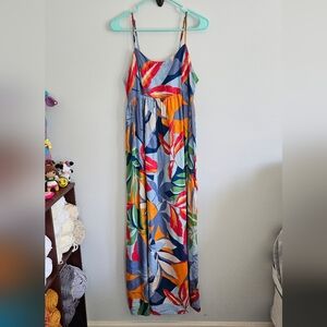 Goa Beachwear By Japna Colorful Tropical Leaf Print Maxi Dress - Boho Dress